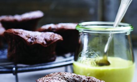 Schokoladentrüffel-Küchlein mit Bratapfelsoße
